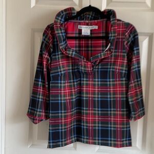 Gretchen Scott Ruffle Neck Plaid Shirt Top Large